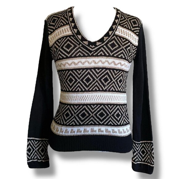 Vintage 1970s Clovis Ruffin Womens Sweater Sz Small Black Gold Metalllic Disco - Picture 1 of 7